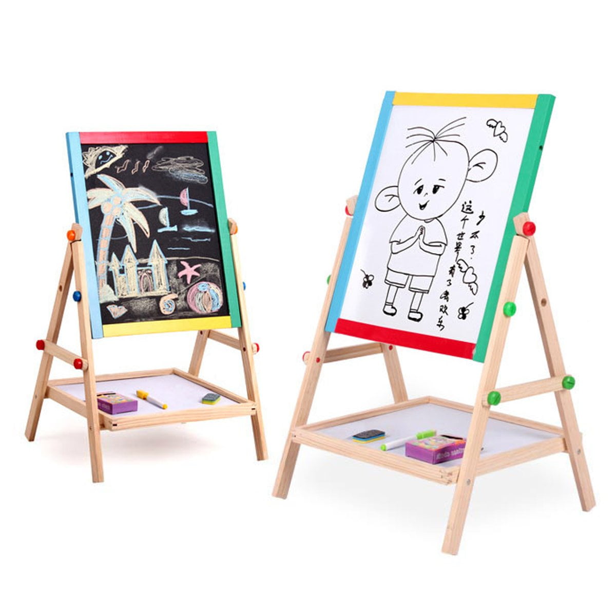 Large Kids 2 in 1 Wooden Easel  Double Sided Easel Chalk Drawing Board Children 