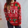 thumbnail image 2 of HNMKIU Chandail en Tricot Flocon de Neige Mode Femme Col Rond Manches Longues Confortable Hiver z9101-Rouge,G, 2 of 9