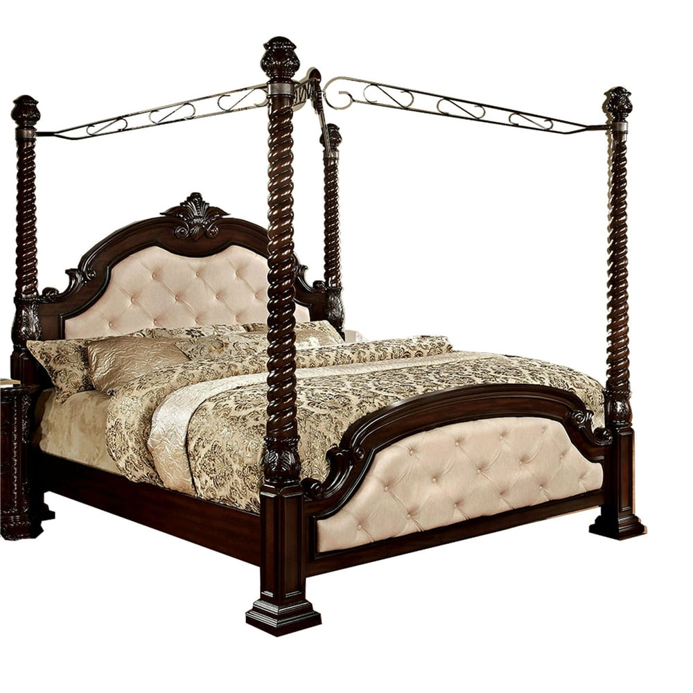 Queen Size Canopy Bed with Spiral Canopies, Brown and Cream Walmart