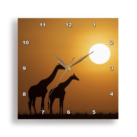 3dRose, Africa, Kenya, Maasai Mara National Reserve. Giraffes in silhouette., 15x15 Wall Clock