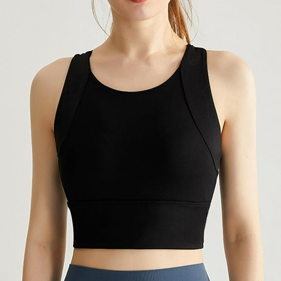 Tao High Neck Sports Bra for Women Longline Medium Impact Workout Crop Tank Tops Wirefree Padded Yoga Bra Gym BlackM