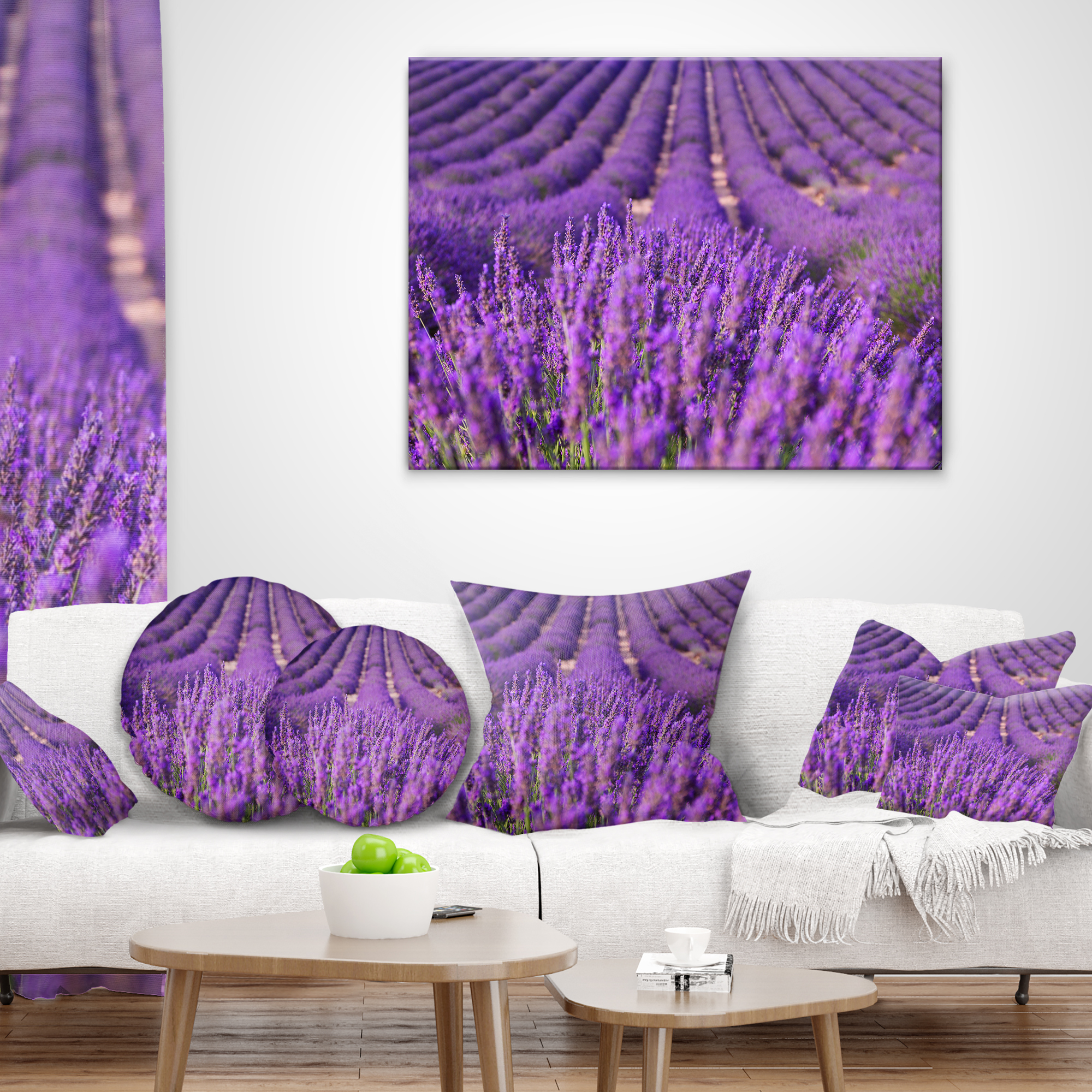Designart Beautiful Fragrant Lavender Fields - Floral Throw Pillow - 18x18