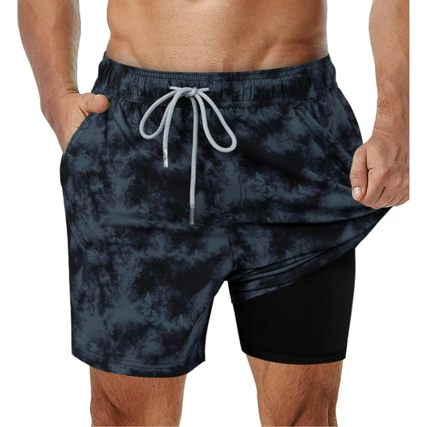 SURF CUZ Men's Swimming Trunks with Compression Liner 2 in 1 Beach Swim Shorts for Men , up to