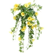 Viworld 1pc Artificial Vines Morning Glory Hanging Plants Silk Garland Fake Green Plant Home Garden Wall Fence Stairway Outdoor Wedding Hanging Baskets Decor (Yellow)