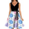 thumbnail image 5 of LWavelet Women's Sleeveless Scalloped Neck Fit-and-Flare Dress, Ombre Easter Egg Print with Satin Bow Belt for Holiday & Party Outfits Royal Blue 2XL, 5 of 5