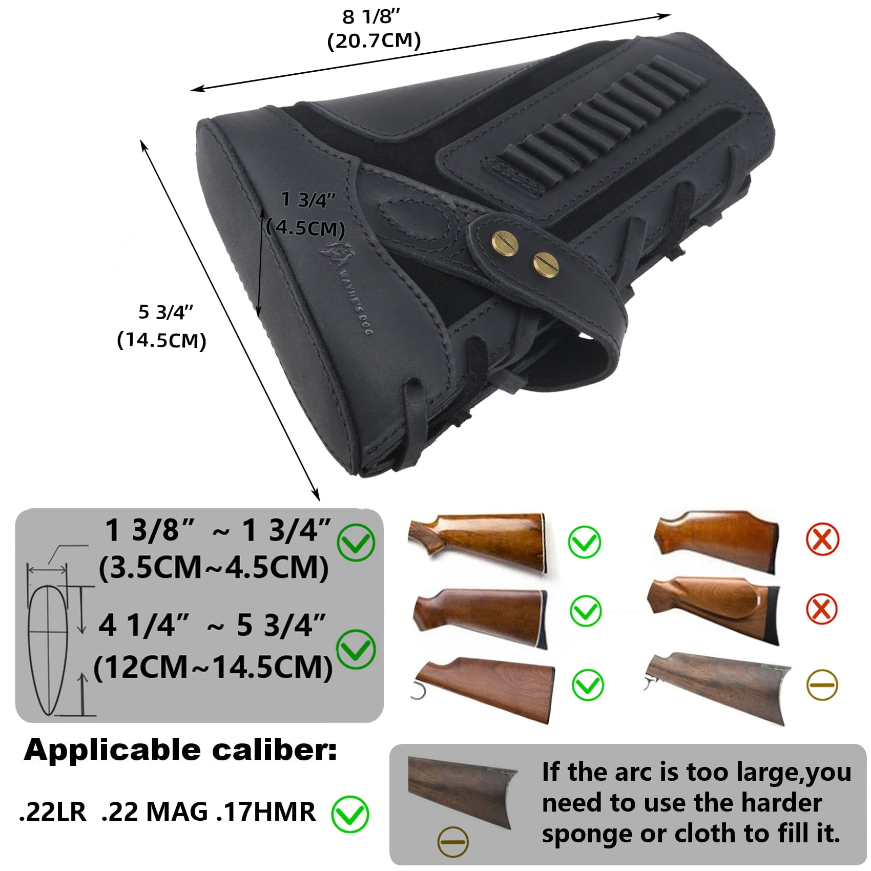 WAYNE'S DOG No-Drill Leather Rifle Buttstock Gun Cheek Rest for .22LR .22MAG .17HMR