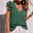 thumbnail image 2 of cfhntfmh Summer Tops for Women Casual Ruffle Cap Sleeve Basic Tank Tops Loose V Neck Solid Color Beach Shirts, 2 of 7