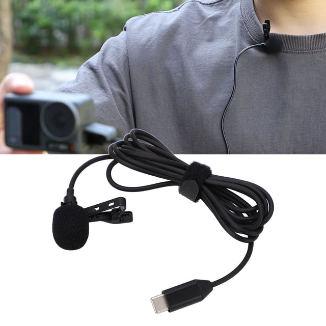 Micrófono Lavalier Para Cámara De Acción, Micrófono Lavalier Con Clip, Caucho Omnidireccional, Resistente Al Viento, Alta Sensibilidad De Recepción Para Entrevistas En Vídeo