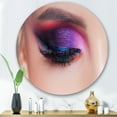 thumbnail image 2 of Designart 'Bright Eye Makeup In Luxurious Blue And Pink Shades' Modern Circle Metal Wall Art 36x36 - Disc of 36, 2 of 5