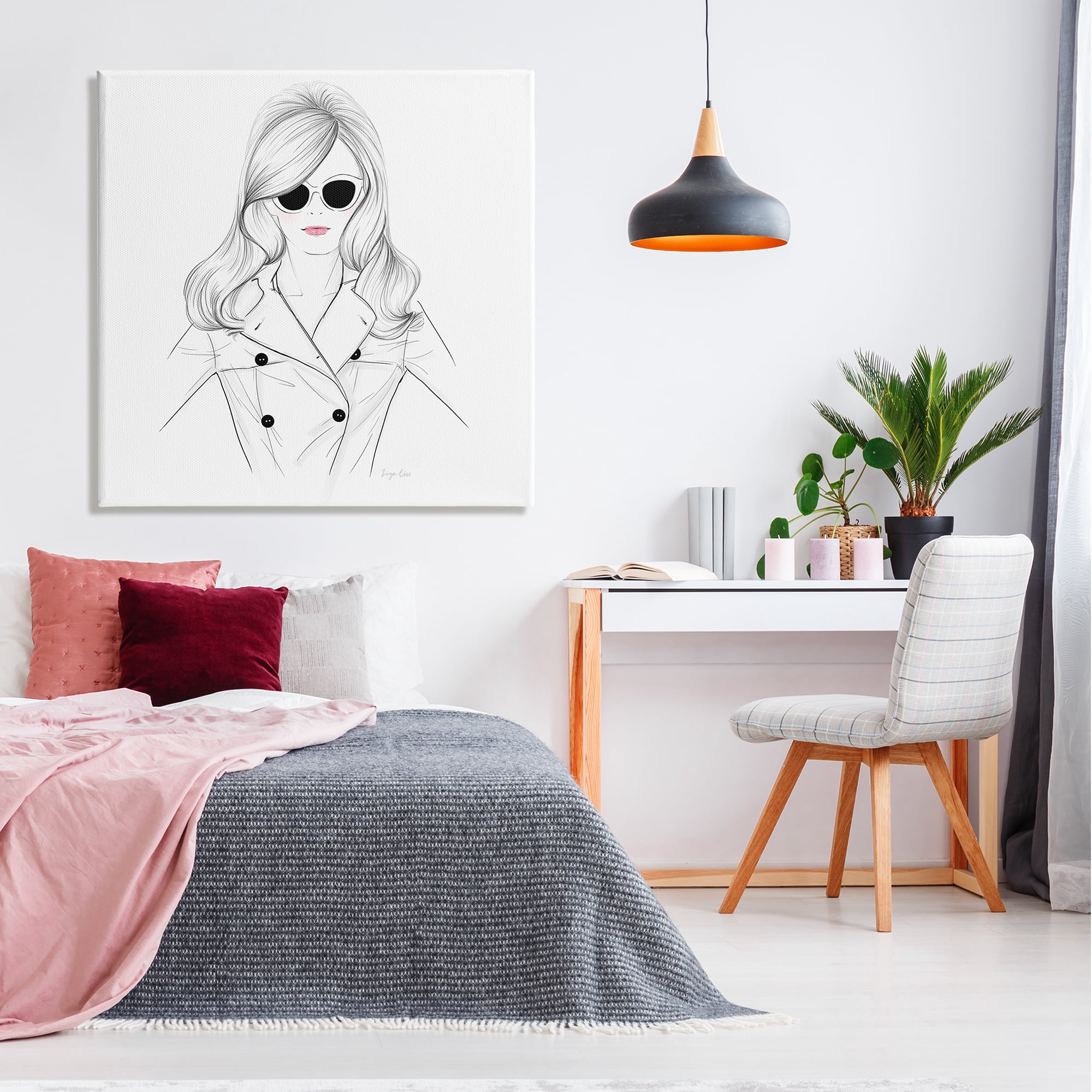 Stupell Fashionable Woman Sunglasses Glam Beauty & Fashion Drawing Gallery Wrapped Canvas Print Wall Art