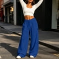 thumbnail image 5 of Inverlee Women's Drawstring Elastic High Waist Mini Side Cargo Pocket Wide Leg Sweatpants Oversized Baggy Casual Pants Blue (S-XXXL), 5 of 8