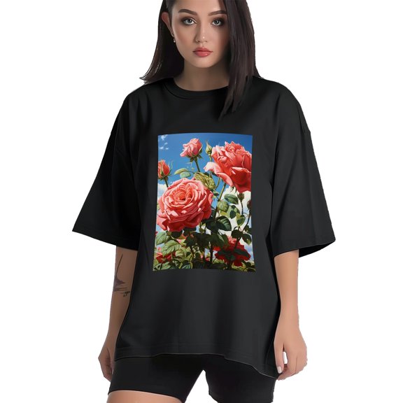 Plus Size Shirt for Women Black Tops for Women Short Sleeves Shirt for Women Rose And Sky3 T Shirt Crewneck Shirt for Women XS