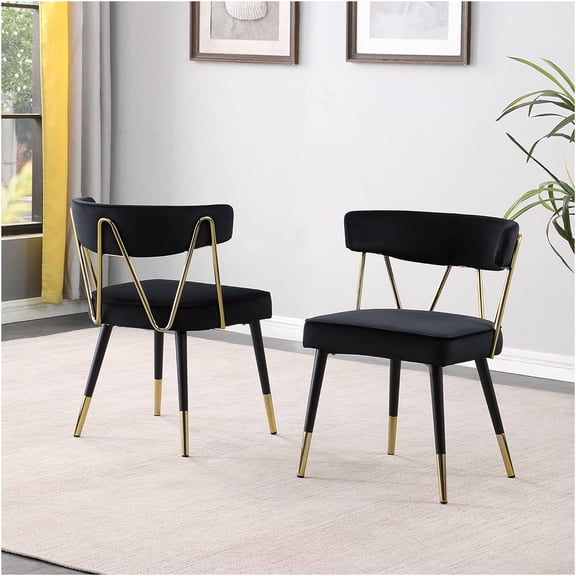 JERFIT 2-Pack Glam Velvet Upholstered Dining Chairs with Gold Metal Trim, Modern Kitchen Side Chairs for Dining Room