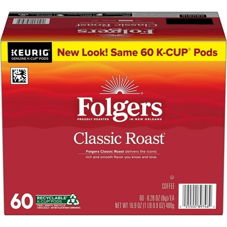 Folgers Classic Roast  Medium Roast Coffee  Keurig K Cup Pods  60 Count Box
