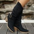 thumbnail image 5 of Lovzfmll Chelsea Boots Women, Knee High Pointed Toe Belt Buckle High Heel, Mid Heel Pointy Toe Buckle Motorcycle Boots Casual Black Boots, 5 of 9