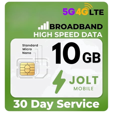 Jolt Mobile 10 GB Data SIM Card 5G 4G LTE for IoT Devices