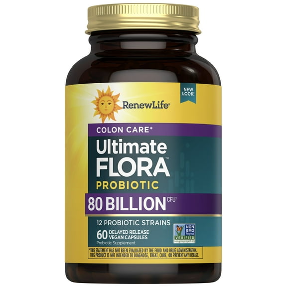 Colon Care Ultimate Flora Probiotic | 80 Billion CFU | 60 Vegan Capsules | by Renew Life