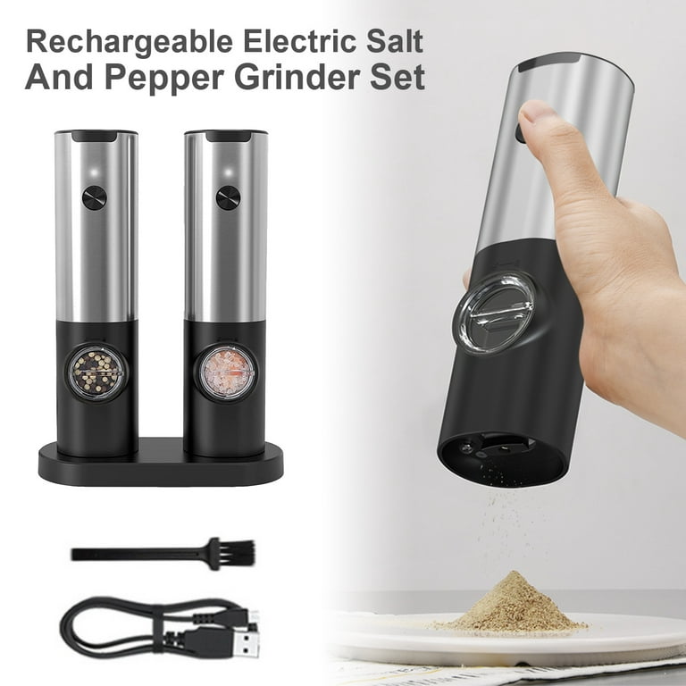Evjurcn 2Pcs Gravity Electric Salt and Pepper Grinder Set Automatic Pepper  Mill Grinder Adjustable Roughness USB Rechargeable Stainless Steel with One  Hand Operation for Kitchen Cooking 