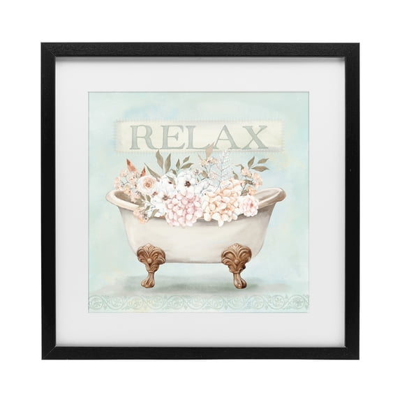 Stupell Industries Relax Floral Tub Black Framed Print Under Glass, design by Mollie B.
