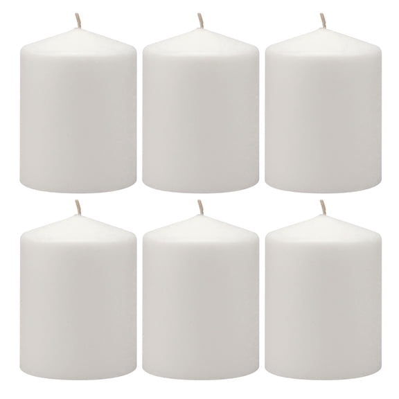 Stonebriar Collection Unscented White Pillar Candle, 6-Pack, 3" x 4", 35-Hour Burn Time