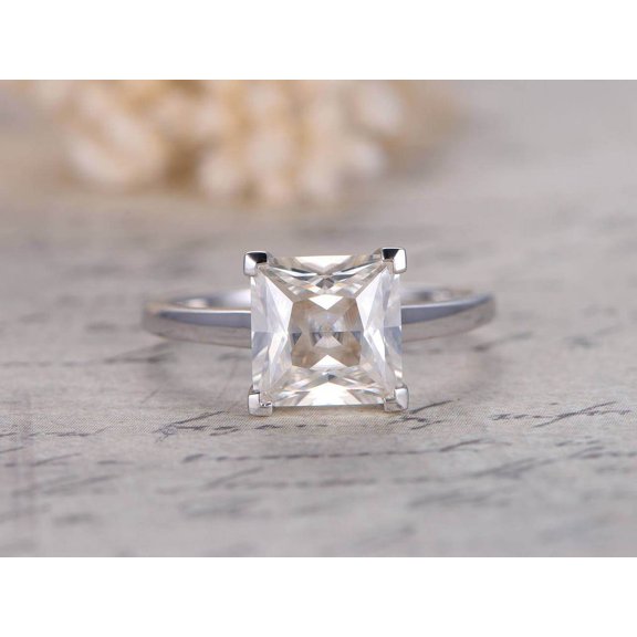 Classic Princess cut Solitaire 1 Ct Moissanite Engagement Ring with 18k Gold Plating