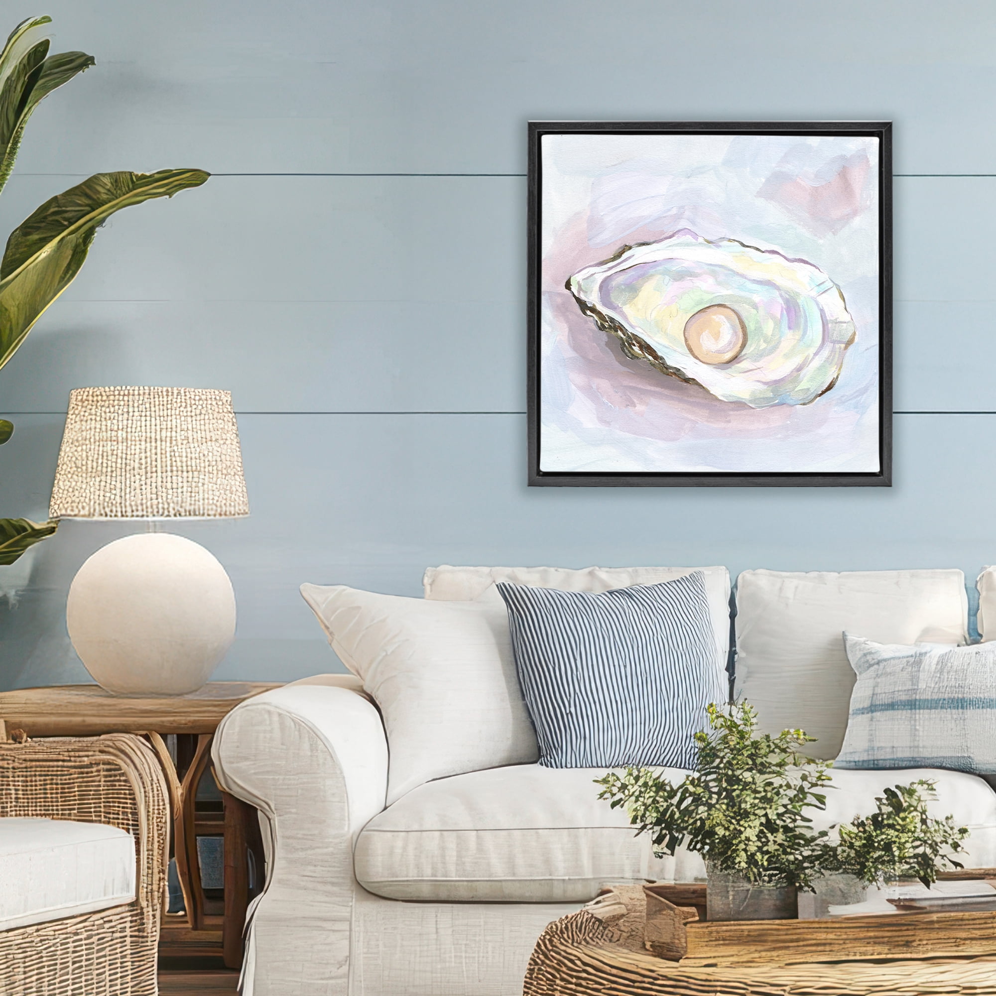 Stupell Industries Silent Opal Oyster Black Framed Floater Canvas Wall Art, design by Melissa Wang