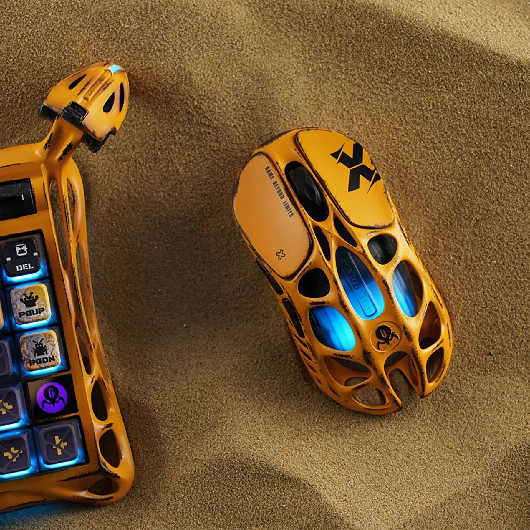 GravaStar Mercury X Pro 8KHz Wireless Gaming Mouse - PAW3950 Sensor, 32,000 DPI, 49g Lightweight Magnesium Alloy Hollow Design, Tri-Mode, 110Hr Battery, RGB Lighting-Battle Worn-Yellow