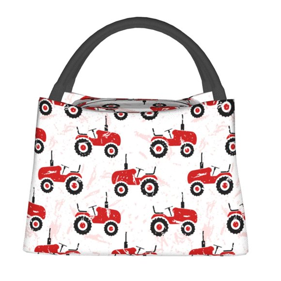 Fotbe Red Wheeled Tractors Bolsa Térmica Portátil con Estampado, Bolsa de Entrega de Alimentos Aislada, Bolsa Reutilizable de Gran Capacidad para Comidas y Supermercado