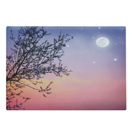 

Night Cutting Board Dreamlike Ethereal Sky with Moon Stars and Blooming Spring Tree Branches Decorative Tempered Glass Cutting and Serving Board Large Size Blue Pale Pink Black by Ambesonne