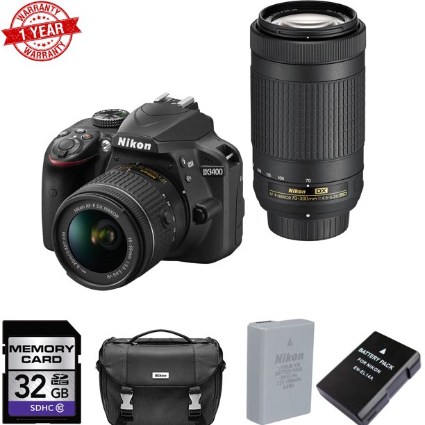 Nikon Digital Camera D3400 DX Bundle w/ AFP DX NIKKOR 1855mm and 70
