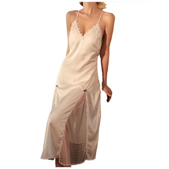 SELONE Elegant Dresses for Women V Neck Sleeveless Maxi Gown Lace Spaghetti Strap High Slit Night Dress Cocktail Dresses