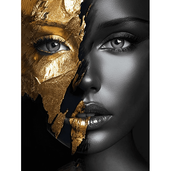 Gold and Black Abstract Face Canvas Wall ArtSuitable for Living Room Office Kitchen and Hotel Decoration