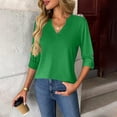 thumbnail image 2 of HAiming Blouses for Women Dressy Casual 3/4 Length Sleeve V Neck Solid Color Loose Tops Basic Shirt Fall Trendy Clothes, 2 of 7