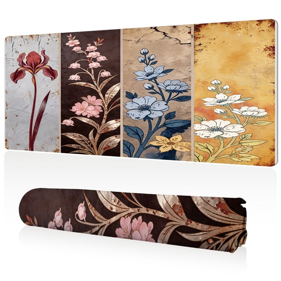 LIVEKEY 4 Panel Floral Mousepad 80x40x0.3cm Durable Easy Clean Non Slip Sewn Edges Gaming Office