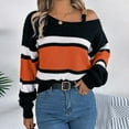 thumbnail image 2 of Darzheoy Womens Tops Stripped Patchwork Color Long Sleeve Sweater Versatile Fall Loose Cold Shoulder Round Neck Blouses, 2 of 7