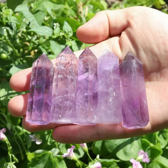 K-KED 5Pcs Natural Brazilian Amethyst Quartz Chakra Reiki Crystal Point Wand 50-60mm-default