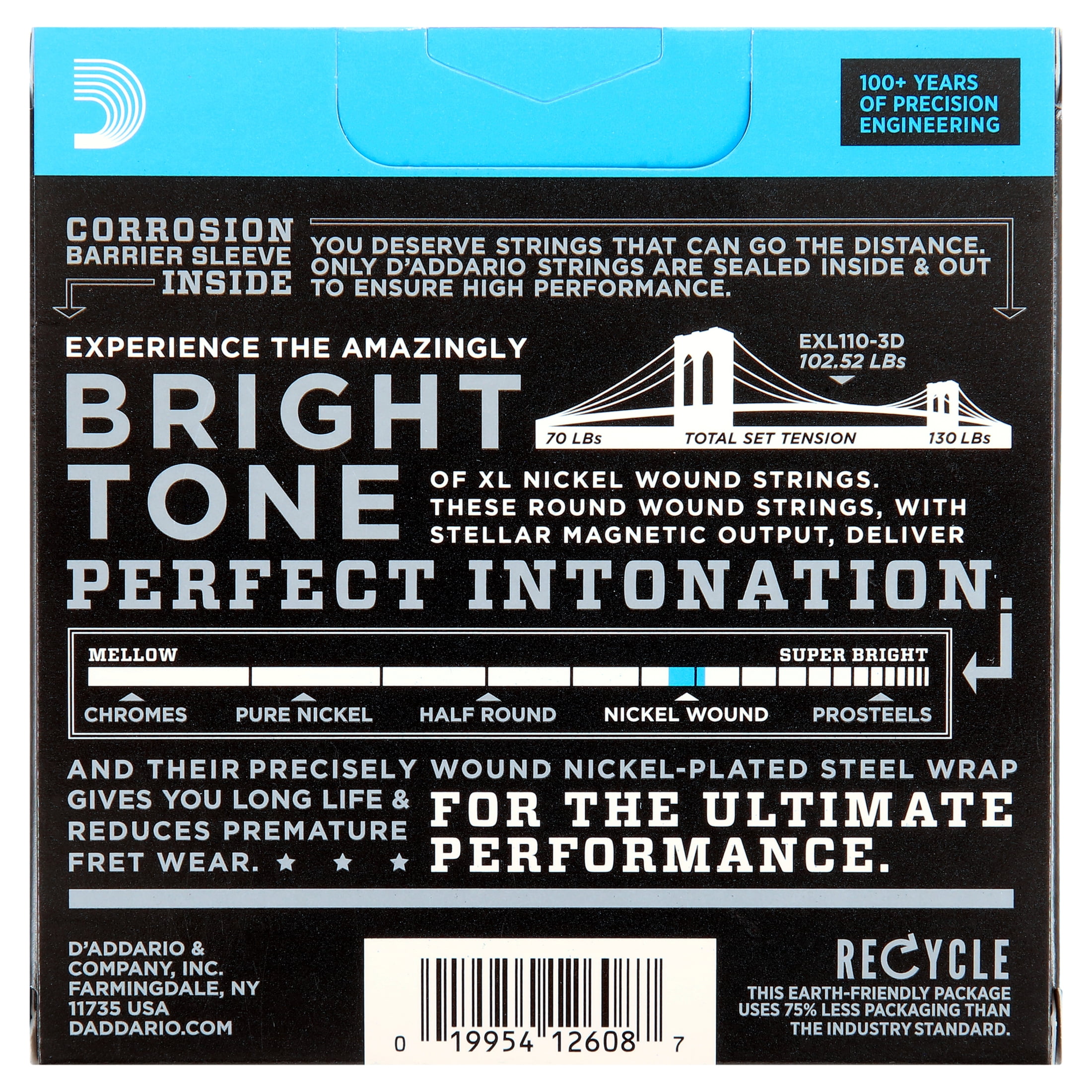 D'Addario EXL110-3D Nickel Wound Electric Guitar Strings, Regular Light, 10-46, 3 Sets