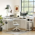thumbnail image 2 of NEILA 68" Large Reversible L Shaped Computer Gaming Desk with LED Light & Power Outlets, Corner PC Desk with Storage Shelves, File Drawer Monitor Stand, Home Office Desk, Two Person Desk, White, 2 of 8