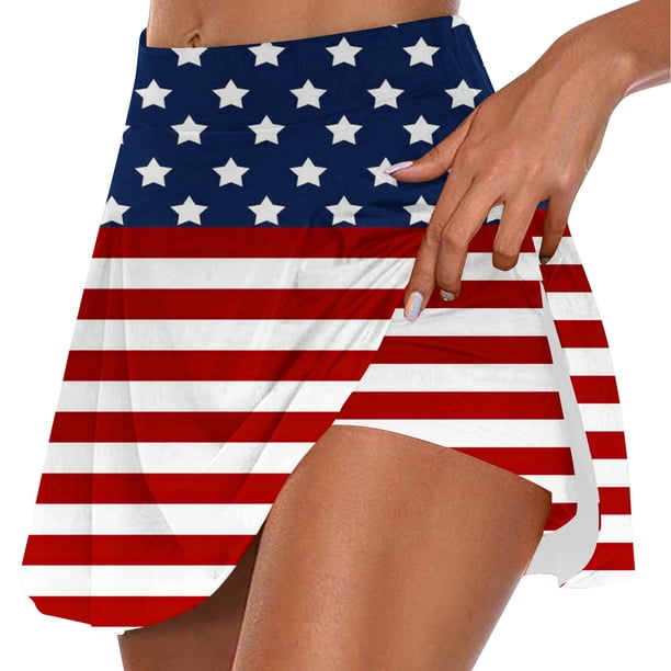 Faldas de Verano para las Mujeres Impresión Hoja Plisado Tenis Atlético Elástico Pantalones Cortos, Falso Dos Piezas Pantalones Falda para Diario