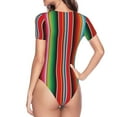 thumbnail image 4 of The Xecao Mexican Serape Blanket Stripes Women's Crew Neck Body Suit, a short-sleeved bodysuit and basic swimsuit, both comfort and style for dating and daily life, 4 of 9