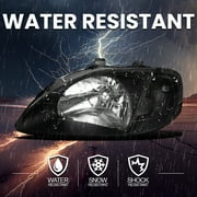 Spec-D Tuning Black Headlights Compatible with 1999-2000 Honda Civic EK EX LX Si L+R Pair Head Light Lamp Assembly