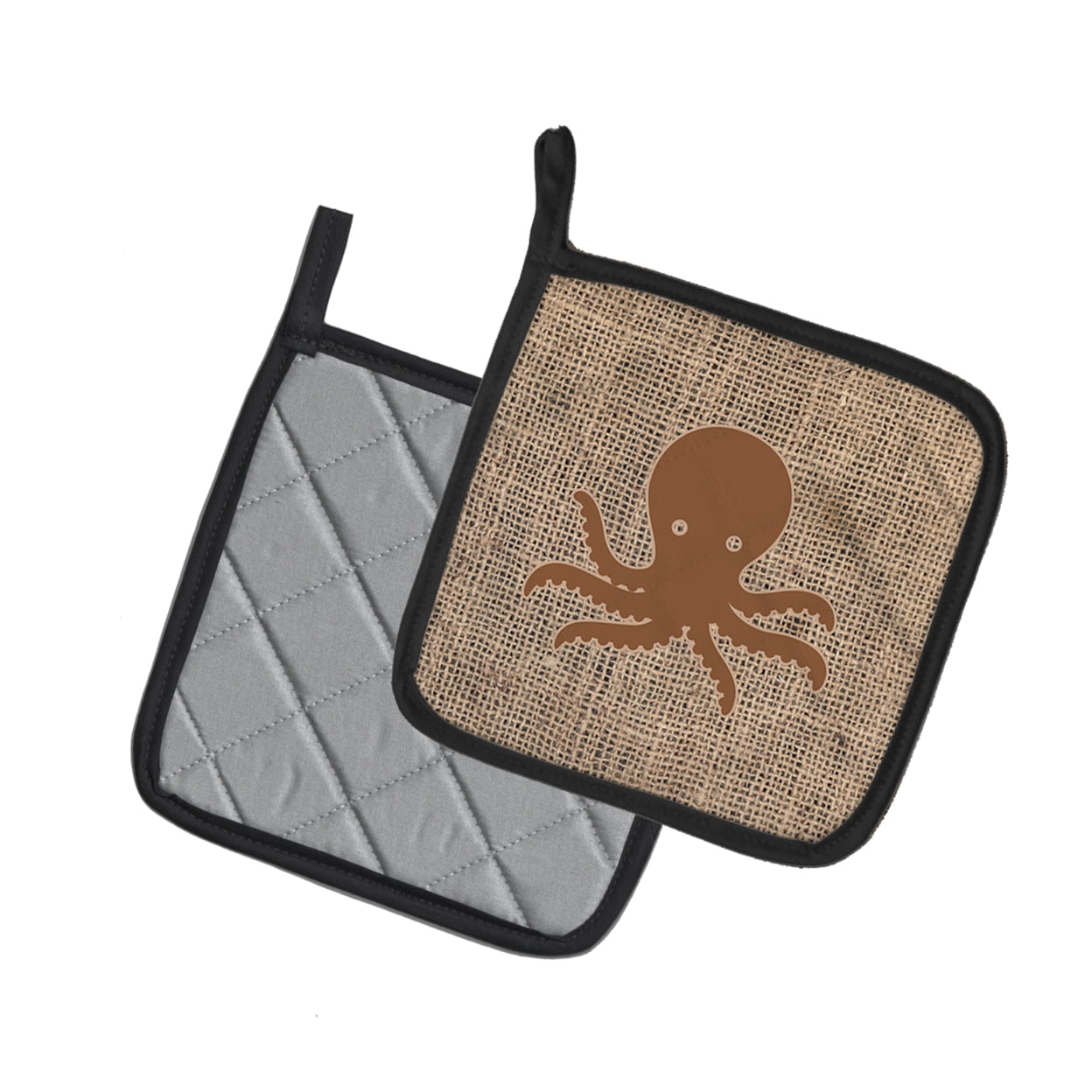Carolines Treasures BB1090-BL-BN-PTHD Octopus Faux Burlap and Brown Pair of Pot Holders , 7.5HX7.5W, multicolor