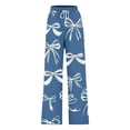 thumbnail image 5 of Maqroz Wide Leg Pants Women Plus Size Summer Floral Print Loose Flowy Lounge Trousers with Pockets Stretchy Drawsting Elastic Waisted Faux Denim Pants Causal Bottoms Sleep Pants Outdoor Navy XL, 5 of 6