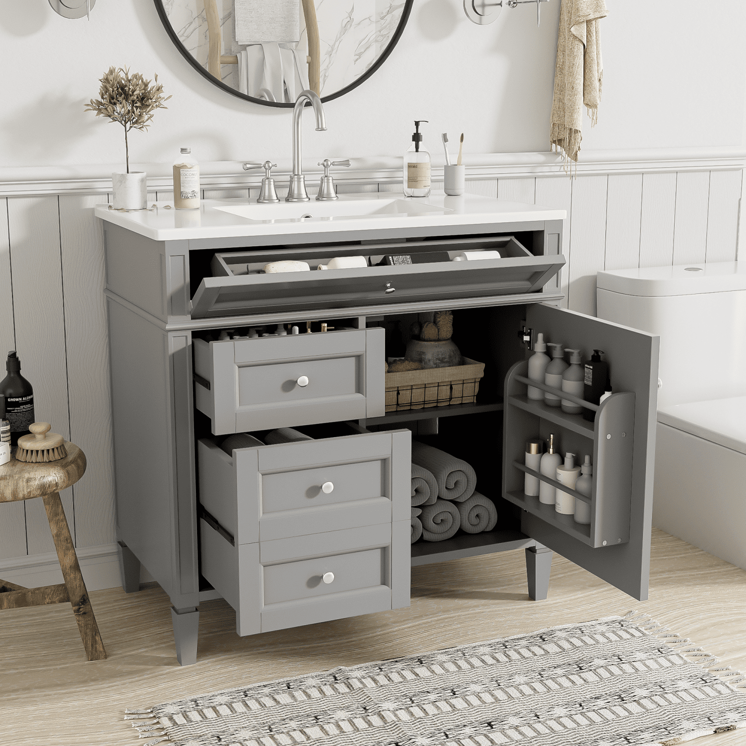 Harper & Bright Designs 36'' Bathroom Vanity with Top Sink Set, Modern Bathroom Storage Cabinet with 2 Drawers and Tip-out Drawer, Grey