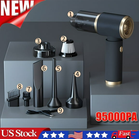 95000Pa Wireless Car Vacuum Cleaner, Powerful 120W Handheld Rechargeable Air Blower with USB Charging, Wet and Dry Vacuum for Car, Home, and Office