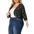 thumbnail image 4 of MODA NOVA Juniors Plus Size Lace Crop Shrug Cardigan Black 3X, 4 of 6