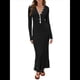 thumbnail image 3 of Vestido de Mujer de Larga con Cuello en V, Suéter de Punto Acanalado con Botones, Corte Entallado, Elegante, Hasta el Suelo Negro L, 3 of 8
