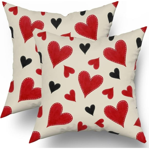 Valentines Day Pillow Covers 20x20 Set of 2 Valentine Themed Black Red Love Heart Print Decorative Throw Pillows Rustic Farmhouse Cushion Case Decor for Couch Sofa Bed