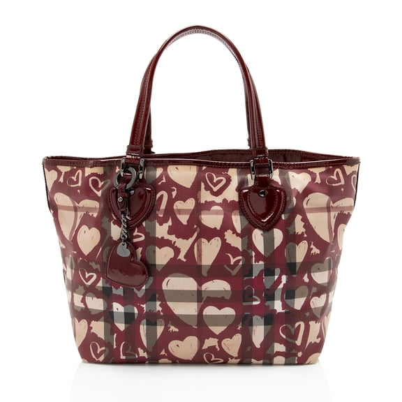Pre-Owned Burberry Nova Check Painted Hearts Tote