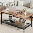 thumbnail image 1 of IdeaHouse Coffee Table Industrial Living Room Table 2-Tier Rustic Center Table with Mesh Shelf Rectangle Storage Cocktail Table Metal Frame, Easy to Assemble, Rustic Brown, 1 of 8